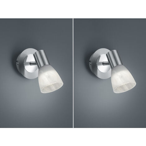 2er Set LED Wandstrahler Silber mit Glas Lampenschirm, Breite 10cm
