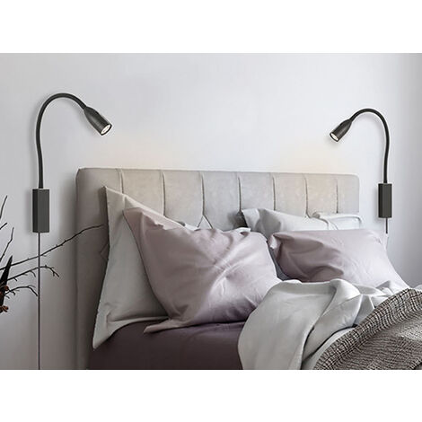 2er SET Leselampen Schwarz für Bett- & Wandmontage, Breite 4cm
