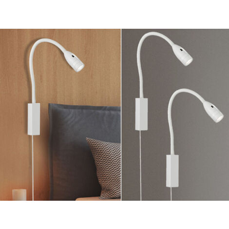 2er SET Leselampen Weiß mit Kabel & Stecker, Breite 4cm