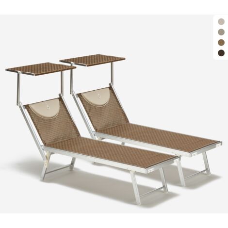 2er Set Liegestühle Strandliegen Sonnenliegen aus Aluminium für den Strand Santorini Limited Edition - Moka - Braun Santorini