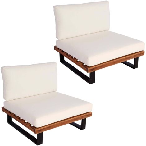 2er-Set Lounge-Sessel HHG-469, Garten-Sessel, Spun Poly Akazie Holz FSC-zertifiziert Alu braun, Polster cremeweiß
