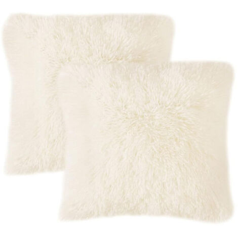 2er-Set luxuriöse Sofakissenbezüge aus Fell, Heimdekoration für Sofa, Schlafzimmer, Bett, superweicher Plüsch-Dekokissenbezug, 43 x 43 cm, Beige