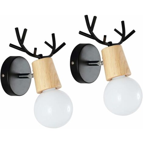 2er Set Modernes Kreatives Design Hirschgeweih Wandleuchte Innenwandleuchten Holz und Metall Art Deco Wandleuchte für Schlafzimmer Wohnzimmer Korridor Restaurant Badezimmer (Schwarz)