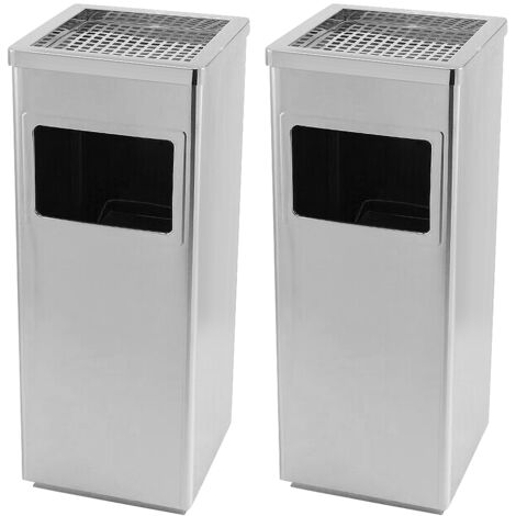 2er Set Mülleimer Edelstahl 48L Aschenbecher 30x24x60cm Silber