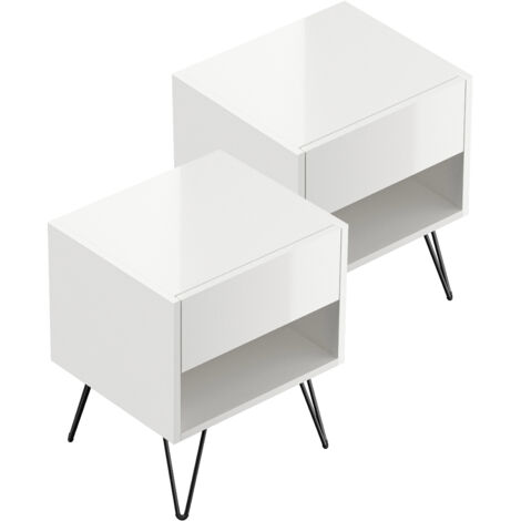 2er Set Nachttisch Kommode Dion 40cm SoftClose stehend Weiß Hgl