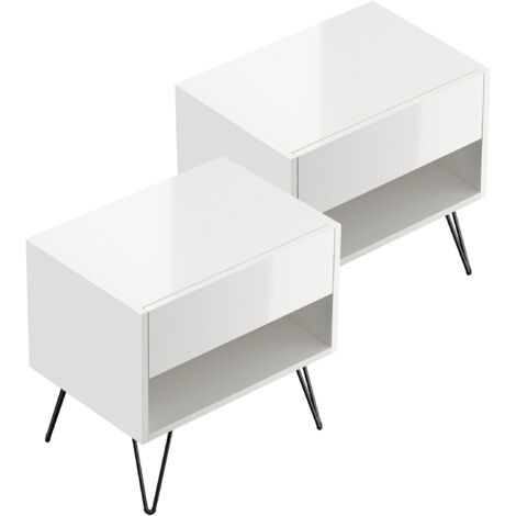 2er Set Nachttisch Kommode Dion 50cm SoftClose stehend Weiß Hgl