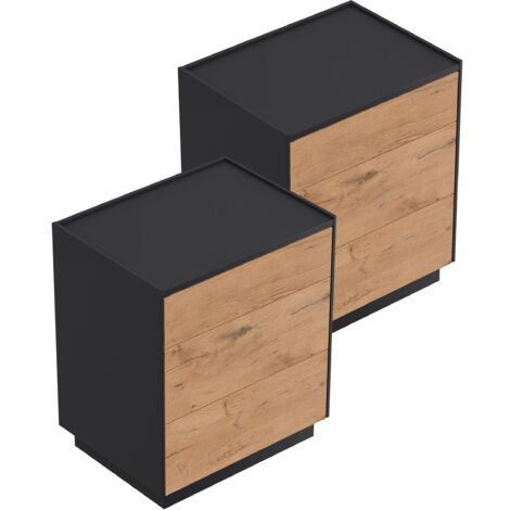 2er Set Nachttisch Kommode Lux L 60cm, 3 Pushauszüge Oak