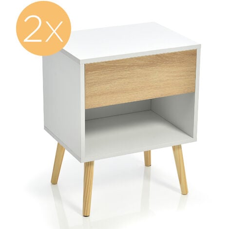 QHJ 2er Set Nachttisch Nachtschrank Beistelltisch, FSC-zertifiziertem, Nchtkommode mit Schubladen, Sofatisch passend zu jedem Bett & Schlafzimmer