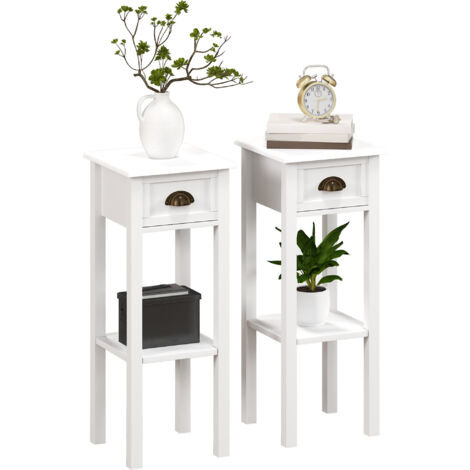 2er-Set Nachttische – Eleganter Nachttisch mit Schublade und Ablagefläche, 30 x 30 x 75 cm, weiß