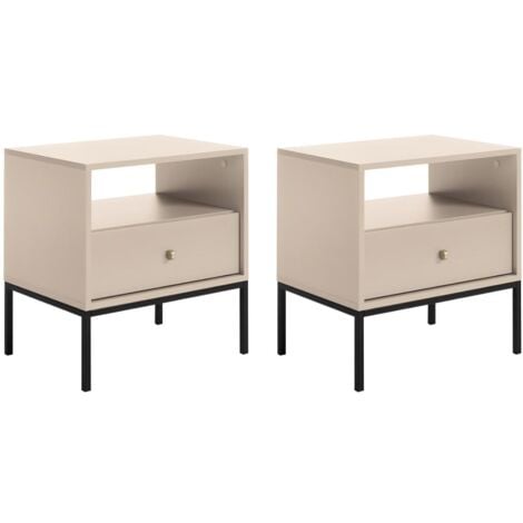 VENTE-UNIQUE 2er-Set Nachttische mit 1 Schublade & 1 Ablage - Beige - BOGDAN