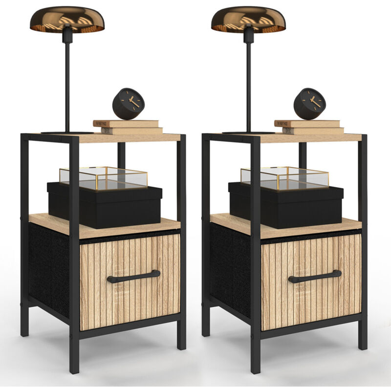 Idmarket Schwarz Set Aus 2 Nachttischen Utah 1 Schublade Und 1 Nische Latteneffekt