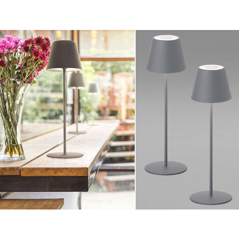 2er SET Outdoor Akku Tischlampen Grau ohne Kabel mit RGB, Höhe 38cm