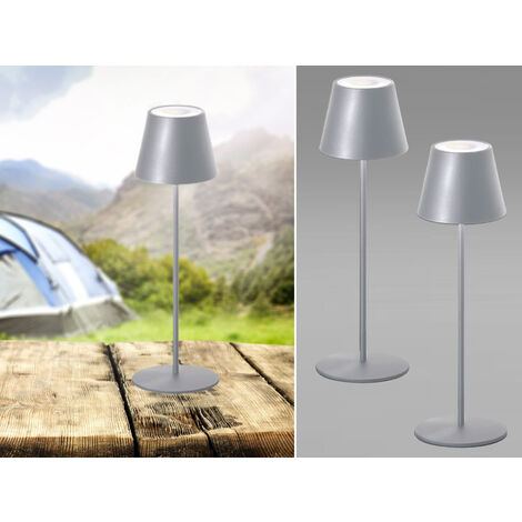 2er SET Outdoor Akku Tischlampen Silber ohne Kabel mit RGB, Höhe 38cm