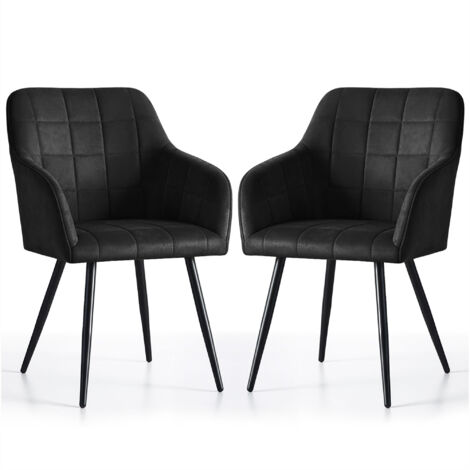 2er Set Polsterstühle mit quadratischen Ziernähten LUXANO Schwarz mit schwarzen Beinen