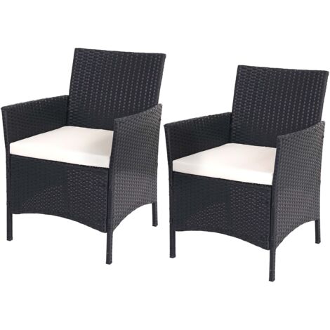 2er-Set Poly-Rattan Gartensessel Hamar, Korbsessel anthrazit, Kissen creme
