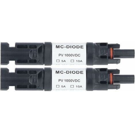 2er-Set PV-Solarstecker 1000 V mit integrierter Rücklaufdiode, IP68 wasserdicht, für den Anschluss von Solarmodulen (20A)