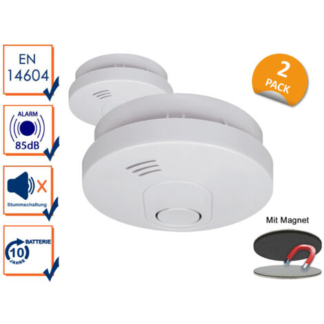 2er Set Rauchmelder mit 10 Jahres Batterie + Magnetklebe-Kit  EN14604
