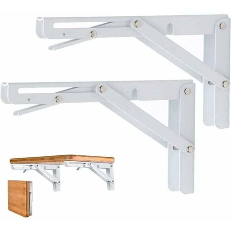 2er Set Regalträger 350mm, Klappkonsolenträger, Wandklappträger Edelstahl, 70KG/155lbs Tragkraft, Weiß