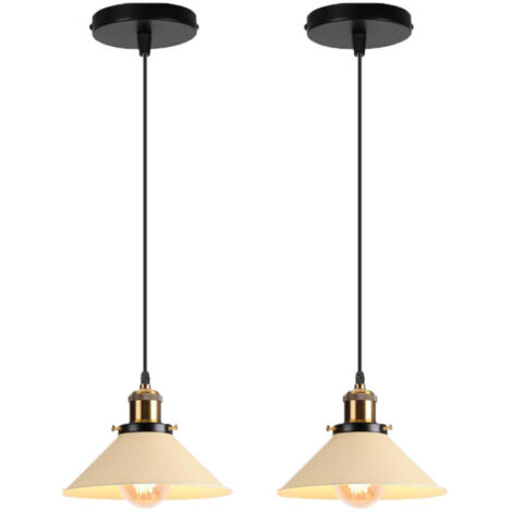 2er Set Retro Industrie Pendelleuchten für Flur, Wohnzimmer, Restaurant, E27, 40W, Hellgelb