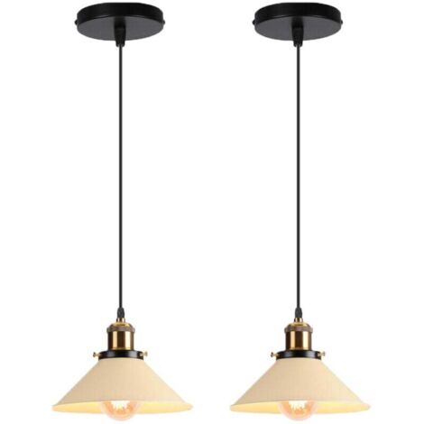 2er Set Retro Industrie Pendelleuchten für Flur, Wohnzimmer, Restaurant, E27, 40W, Hellgelb