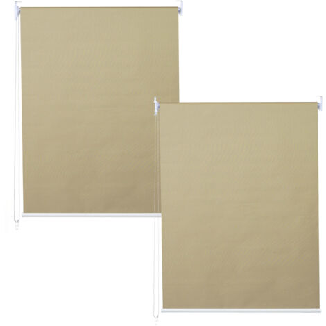 2er-Set Rollo HHG-338, Fensterrollo Seitenzugrollo Jalousie, 100x160cm Sonnenschutz blickdicht beige