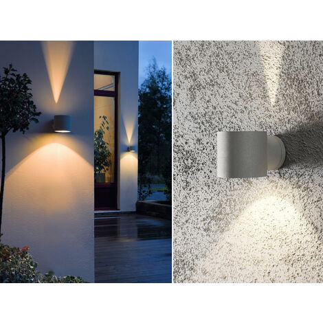 2er-Set runde Wandleuchte MODENA grau, Up-/Down-Light, GU9, Höhe 9 cm, IP44