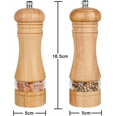 2er-Set, Salz- und Pfefferstreuer aus Holz, verstellbar mit Gewürzmühle aus Keramik, 15,2 cm