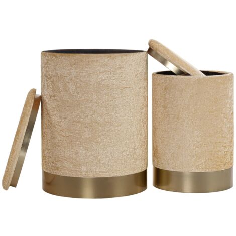CALICOSY 2er-Set Samt-Hocker mit Stauraum D35 cm – COMFORT