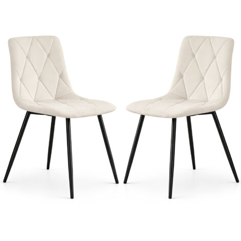 2er Set Samt-Polsterstühle, gesteppt MILO Beige mit schwarzen Beinen
