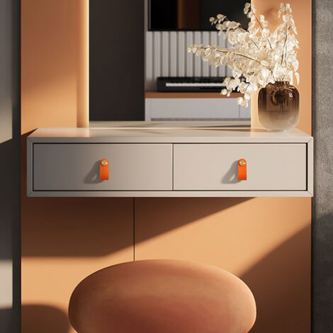 2er-Set Schranktürgriffe aus Messing und orangefarbenem Leder, 65 mm lang, mit Schrauben, geeignet für Kleiderschränke und Küchen