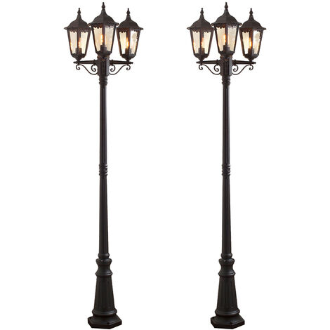 2er-Set schwarze Gartenlaterne FIRENZE 3 x E27 inkl. Pfahl und Fundament