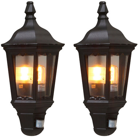 2er-Set schwarze Wandleuchten Halbschale Bewegungsmelder FIRENZE, E27, Aluminium