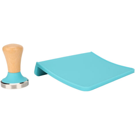 2er-Set Silikon-Kaffeematten und -Tamper mit Buchenholzgriffen, 58 mm, Blau – für Büro und Zuhause