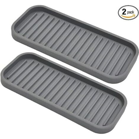 2er-Set Silikon-Schwammhalter – Spülmittelhalter für die Küchenarbeitsplatte, wasserdichte Schwammablage für Spülbecken, Badezimmer, Schwamm- und Make-up-Spender, Grau