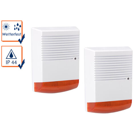 2er Set Sirenen Attrappe mit blinkender LED wetterfest Batteriebetrieb