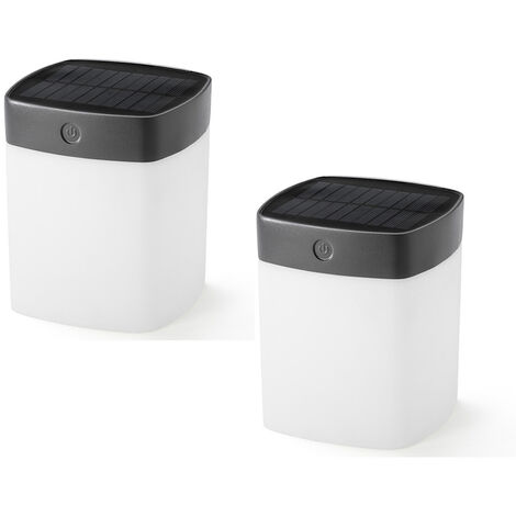 2er Set Solar LED Leuchte mit 3-Stufen Dimmer ASSISI, Höhe 14,5cm, IP44, Grau