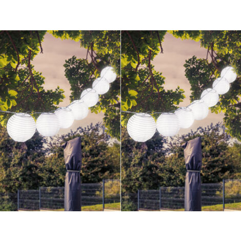 2er Set Solarbetriebene LED Outdoor Lichterkette mit 10 weißen Lampions, 3 Meter