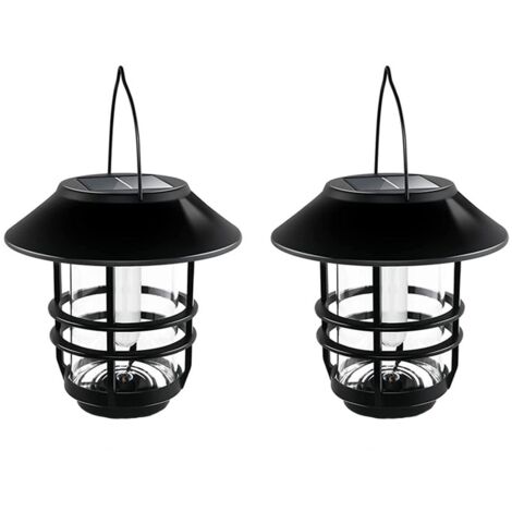 2er-Set Solarleuchten, Glas/Metall, wasserfest, schwarz/transparent