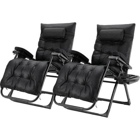 2er Set Sonnenliege klappbar aus stabilem Stoff, Gartenliege mit Auflage, Sessel, Sonnenliege Stuhl (Schwarz)