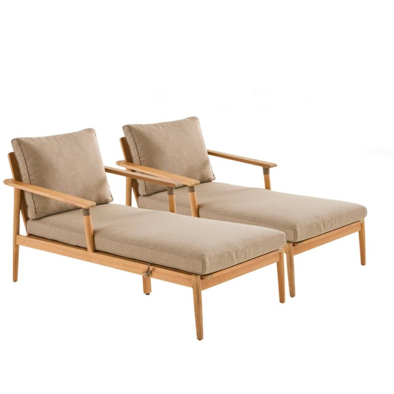 Sweeek - 2er-set Sonnenliegen Aus Akazienholz Mit Seilgeflecht Natur / Braun