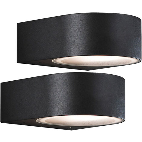 2er-Set stilvolle Wandleuchten TERAMO, E27, Aluminium schwarz, Höhe 7 cm