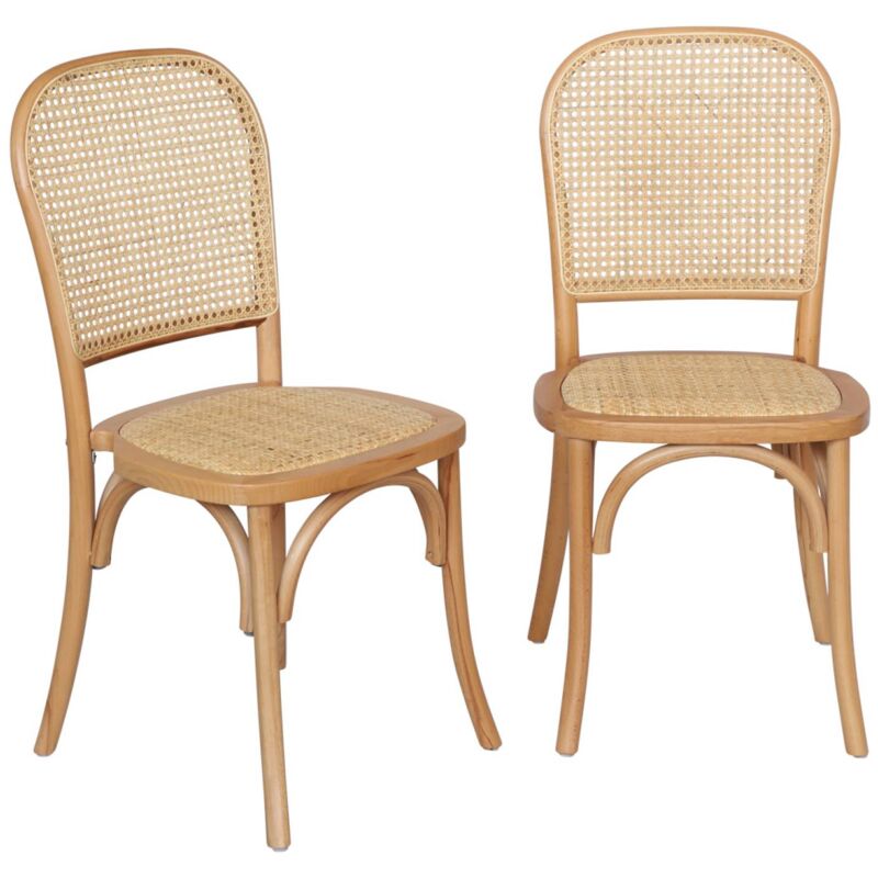 Sweeek - 2er-set Vintage-stühle Aus Holz Und Rattan-geflecht