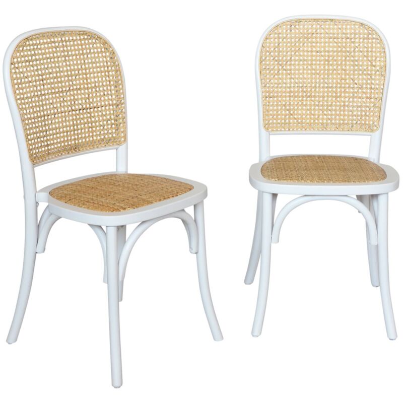 Sweeek - 2er-set Vintage-stühle Aus Holz Und Rattan-geflecht