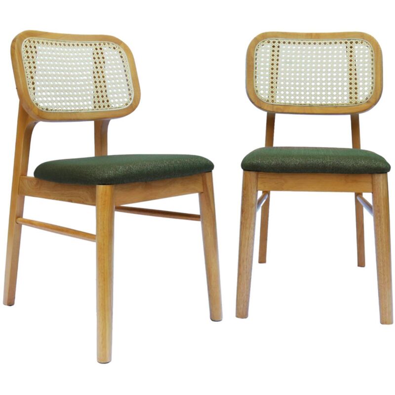 Sweeek - 2er-set Stühle Im Bohème-stil Aus Hevea Und Rattan-geflecht