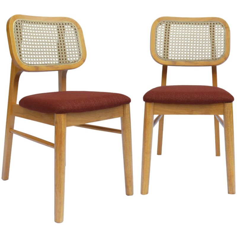 Sweeek - 2er-set Stühle Im Bohème-stil Aus Hevea Und Rattan-geflecht