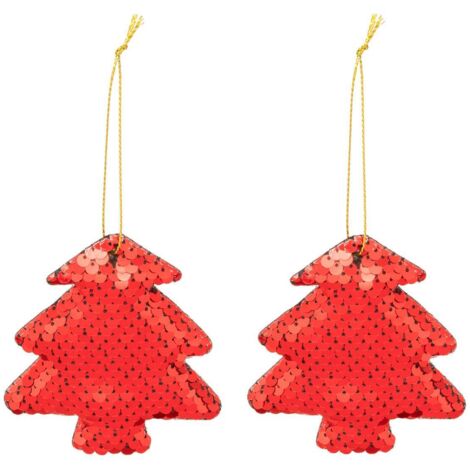 2er-Set Tannenbaum-Sujets Pailletten H.7cm rot - Feeric lights & christmas