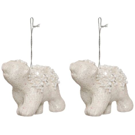 2er-Set Teddybär Perlen Polystyrol H.8cm weiß - Feeric lights & christmas