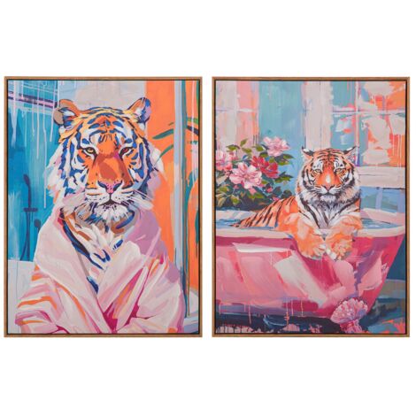 2er-Set Tiger-Gemälde, 80 % handgemalt, 60 x 4 x 80 cm