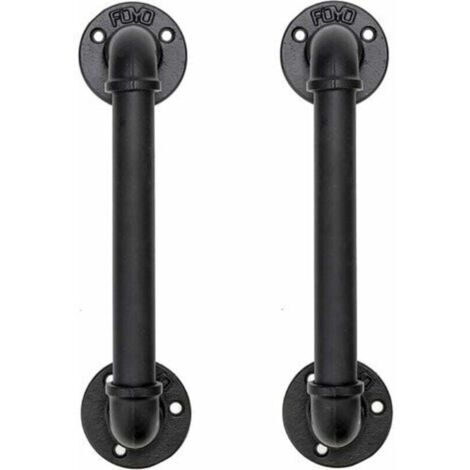 2er-Set Türgriffe aus Industrierohr, Haltegriff, Scheunentorgriffe, antikes rustikales Gusseisen für Geländer, schwarz, 30 cm lang (S(25D,27L), schwarz)