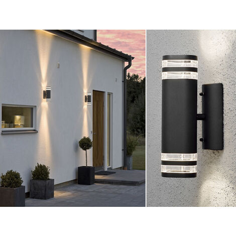 2er-Set Up-Down Wandleuchte MODENA Aluminium schwarz, GU10, Höhe 28,5 cm, IP44